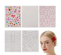 Auiremrti 5 Piece Self-Adhesive Face Gem Stickers, Gem Stickers with Rhinestones and Pearls for the Face, Rave Accessories for Women, Jewel Stickers
