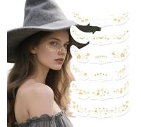 Auiremrti 6 Pack Halloween Gold Glitter Face Freckle Tattoo, Waterproof Gold Halloween Pattern Temporary Tattoos, Festival Freckles, Gold Glitter Tattoo