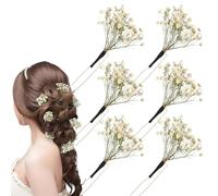 Auiremrti 6 Pieces Hairpins in Baby's Breath Style with Eucalyptus for Weddings, Bridal Parties, Dried Flowers, Accessories, Hairpins for Brides, Women and Girls