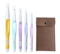 Auiremrti Crochet Hook Set, 5 Large Crochet Hooks, Ergonomic Handles in Various Sizes, Includes 10 Stitch Markers and Yellow Felt Bag, Ideal for Thick Yarn