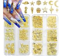 Auiremrti Gold Nail Charms, 2 Boxes Gold Star Ocean Nail Gem Charms, Mini Metal Star Moon Shell Starfish Summer Charms for Acrylic Nail Art, DIY Accessories