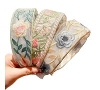Auiremrti Headbands with Floral Embroidery for Women and Girls, 3 Wide Headbands for Ladies' Hair, Cute Floral Print Headband for Spring and Summer, Hair Accessories