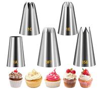 Auiremrti Large Piping Nozzle Set, Stainless Steel Cake Decorating Tips, 5-Piece Icing Tips for Decorating Cakes, Cupcakes, Biscuits (1A 1E 1C 9FT 356)