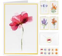 Auiremrti Set of 10 Blank Greeting Cards With Envelopes And Stickers, Elegant Floral Designs, 300 Gsm Cards For Birthday with Gold Foil, Thank You or Occasions