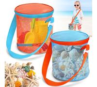 Auiremrti Shell Bags for the Beach, 2 Piece Mesh Shell Holders, Storage Buckets for Travel Sand Toys for the Sandbox, Beach Holiday Accessories for Kids