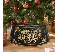 Auirre Metal Christmas Tree Collar, Black Gold Mini Tree Ring Holiday Decor 23 Inch Diameter for Small Xmas Tree 3-6 Ft, Golden Miniature Artificial Tree Skirt Tiny Home Indoor Outdoor Decoration