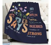 AUIVTY Christian Blanket Birthday Gifts for Women Men, Inspirational Scripture Throw Blanket with Bible Verse Religious Gifts (Dark Blue, 40x50 inch, Floral)