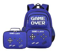 AUIVTY Kids Backpack Boys Girls Backpack with Lunch Box Kindergarten Elementary Middle School Bookbag Toddler Teens 4-14, Blue, 17 x 12 x 6.7
