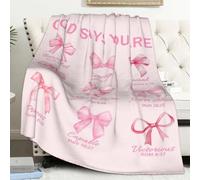 AUIVTY Pink Bow Blanket Christian Birthday Gifts for Women Inspirational Scripture Throw Blanket with Bible Verse Religious Gifts (Light Pink, 50x60 inch, Bow with You are)
