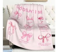 AUIVTY Pink Bow Blanket Christian Birthday Gifts for Women Inspirational Scripture Throw Blanket with Bible Verse Religious Gifts (Soft Pink , 50x60 inch, Bow with I am)
