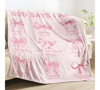 AUIVTY Pink Bow Blanket Christian Birthday Gifts for Women Inspirational Scripture Throw Blanket with Bible Verse Religious Gifts (Soft Pink , 50x60 inch, Bow with I am)