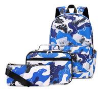 AUIVTY School Backpack for Girls Boys, Teens Girl Bookbag with Lunch Box Set Kids Backpack Elementary Middle School Bag, Blue, L, Daypack Backpacks