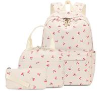 AUIVTY School Backpack with Lunch Box Set Teens Bookbag Kids Backpack Elementary Middle High School Bag, Beige Red