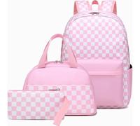 AUIVTY School Backpack with Lunch Box Set Teens Bookbag Kids Backpack Elementary Middle High School Bag, Pink, L, Daypack Backpacks