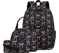 AUIVTY School Backpack with Lunch Box Set Teens Bookbag Kids Backpack Elementary Middle High School Bag, Black, L, Laptop Backpacks