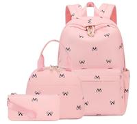 AUIVTY School Backpack with Lunch Box Set Teens Bookbag Kids Backpack Elementary Middle High School Bag, Pink Black, 17.3"x11.8"x7.1", Classic