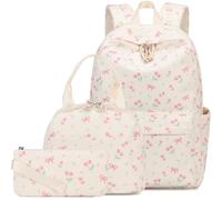 AUIVTY School Backpack with Lunch Box Set Teens Bookbag Kids Backpack Elementary Middle High School Bag, Beige Pink