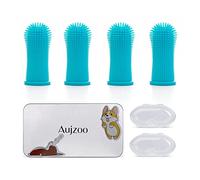 Aujzoo Dog Toothbrush, 360º Pets Teeth Cleaning Toothbrush for Dogs Cats Dental Care, Silicone Finger Teeth Brush Set of 4 04-Blue