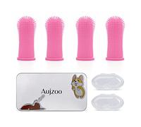 Aujzoo Dog Toothbrush, 360º Pets Teeth Cleaning Toothbrush for Dogs Cats Dental Care, Silicone Finger Teeth Brush Set of 4 03-Pink