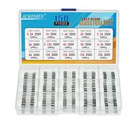AUKENIEN 15 Value 150 Pcs 0.5A 1A 1.6A 2A 2.5A 3A 3.15A 4A 5A 6.3A 8A 10A 12A 15A 20A Amp 250V Fuses 5x20mm Fast Blow Glass Fuse Assortment Kit for Protecting Eectrical Euipment