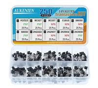 AUKENIEN BJT Transistor Assortment Kit 10 Values 250pcs NPN PNP Power General Transistors 2N2222 2N2907 2N3904 2N3906 A1015 BC327 BC337 C1815 S8050 S8550 TO-92