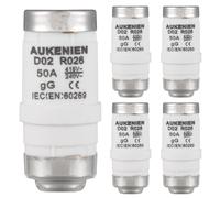 AUKENIEN Neozed Fuse 50A D02 E18 Spiral Ceramic Fuses 400VAC NEOZED fuse Insert 50 Amp 400V gL/gG for Cable and Line Protection(5Pieces)