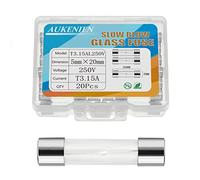 AUKENIEN T 3.15A 250V Slow Blow Glass Fuses T3.15AL T3.15AL250V 5X20 MM 3.15 Amp 250 Volt Cartridge Tube Time Delay Fuse, Multiple Values of Glass Fuse Optional (Pack of 20)
