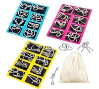 AUKEXLY Metal Wire Puzzle Set of 24 with Pouch,Brain Teaser IQ Test Disentanglemen Iron Link Unlock Interlock Game Chinese Ring Magic Trick Toy for Party Favor Kids Adults Challenge