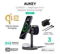 Aukey LC-MC311 MagFusion 3 in 1 Qi2 Magnetic Fast Wireless Charging Station - 15W - For iPhone Airpods & Apple Watch and other compatible magnetic dev