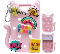 AukeyStar Silicone Case Compatible with Touchland Hand Sanitizer Spray 1 FL OZ/30ML,Stylish & Portable Hand Sanitizer Spray Bottles Accessory with 6 Charms Decorations & a Keychain (Pink)
