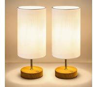 Aukimo Cordless Table Lamp, 5000mAh Touch Control Battery Lamp, Beside Lamp with Stepless Dimming, Wooden Base Portable Table Lamp for Bedroom, Living Room, Offices, Cafe, 2 Pack