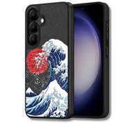 AUKIYUI Designed for Galaxy S24 Case, Japanese Art Design Shockproof Phone Case for Samsung S24, Slim & Tough Premium Protective Cover 6.2 inch [Embossed Texture] Black, Great Wave