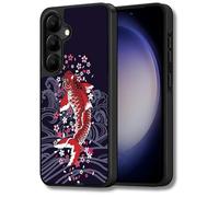AUKIYUI Designed for Galaxy S24 Plus Case, Japanese Art Design Shockproof Phone Case for Samsung S24+ Plus, Slim & Tough Premium Protective Cover 6.7 inch [Embossed Texture] Black, Red Koi
