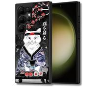 AUKIYUI Designed for Galaxy S24 Ultra Case, Japanese Art Design Shockproof Phone Case for Samsung S24 Ultra, Slim & Tough Premium Protective Cover 6.8 inch [Embossed Texture] Black, Kuro Cat