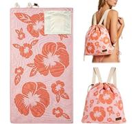 Aukojoy 2-in-1 Convertible Towel & Backpack with Inner Zip Pocket & Sand-Repelling Fabric - Oversized Microfiber Wearable Beach Bag - Quick-Dry Packable Mat for Camping, Vacation & Cruise (F)