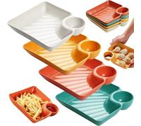 Aukojoy 2026 New Sauce Separated Plate,4Pcs Multi-Section Reusable Dip Tray,Japanese Dumpling Plate,Chips and Dip Serving Dish for Appetizer, Taco Salsa, Fruit, Charcuterie,Easy to Clean (E)