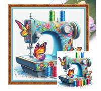 Aukojoy Butterfly Sewing Machine, 3 Full 14k Cross Stitch Kits DIY Stamped 40x40cm