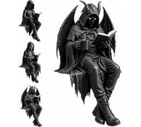 Aukojoy Gothic Dark Fantasy Figure,Reading Death Gothic Skeleton Demon Hooded Figurine Set,Resin Sitting Reaper Reading Book Sculpture,Dark-Style Seated Figurine PC Towers and Bookshelves