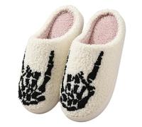 Aukojoy Halloween Pumpkin Ghost Cotton Slippers Non-Slip Slippers Warm Fluffy Plush Slippers Winter Leisure for Indoor and Outdoor Use, White E, 8 UK