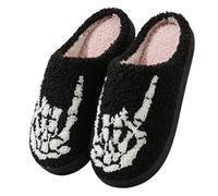 Aukojoy Halloween Pumpkin Ghost Cotton Slippers Non-Slip Slippers Warm Fluffy Plush Slippers Winter Leisure for Indoor and Outdoor Use, Black (black B), 6 UK