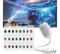 Aukojoy Smart Holographic Night Light Projector,Plug and Play 2-in-1 Galaxy Star Projector,360° Ocean Galaxy Dream Projector, USB Powered, Starry Sky Projection Night Light, with 12 Films