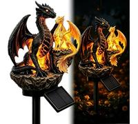 Aukojoy Solar Dragon Light, Halloween Dragon Solar Garden Light Stake, Legacy Golden Ember Edition, Dragon Garden Statue Lamp Warm Glow Dragons Figurine Gift, Gothic Medieval Fantasy Decor (B)