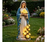 Aukojoy Virgin Mary Garden Light, Virgin Mary Solar Statue with Glowing Roses, Resin Figurine Lamp Decor for Outdoor Patio Porch Yard, Memorial Gift, Mother's Day, Catholic Christian Religious Gift