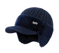 Aukojoy Winter Hat with Peak and Ear Flaps, Warm Fleece Lining, Knitted Hat, Soft Hat Cap for Men, Ideal for Outdoor Activities, c, 56/60 cm