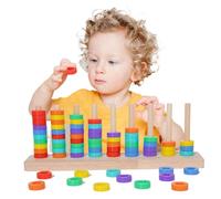 Aukojoy Wooden Color Matching Stacking Puzzle, Color Stack Challenge Game,Matching Ring Stack Puzzle Game,Cognitive Coordination Strategy Game Competitive Tabletop Brain Teaser