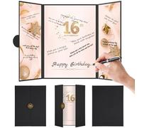 Aukuoy Black Gold 16th Birthday Decorations: Creative 16th Birthday Gifts Party Supplies, 16th Birthday Guest Book Alternative, Great 16 Years Old Birthday Signing Card for Men Women