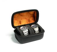 2 slot watch Roll Travel Case for men, Hard Zipper Organizer box for Large watch with anti-move watch pillow (Black 2slot microfiber lining)
