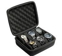 AUKURA Hard 6 slots watch travel case, men's watch travel organizer, hard watch box for display and organization (Black, 6 slot with 2 compartment)