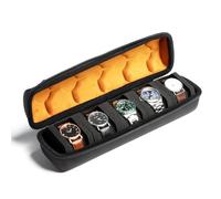 Hard Watch Roll Travel Case, 5 Slot Zipper Case Storage and Organizer for Men and Women, with anti-move watch pillow (Black with microfiber lining)
