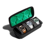 AUKURA Hard Watch Travel Case,3 slots Watch Roll Case Storage and Organizer for Men and Women, with anti-move watch pillow (Black 3slot with green lining)